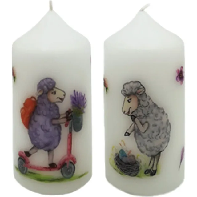 Van Licht Paaskaarsen Vrolijke Schapen set van 2 stuks Paasdecoratie wit