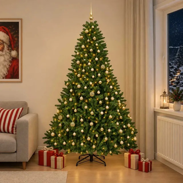 vidaXL Kunstkerstboom lichtgroen met kerstballen 270 cm 300 LED's