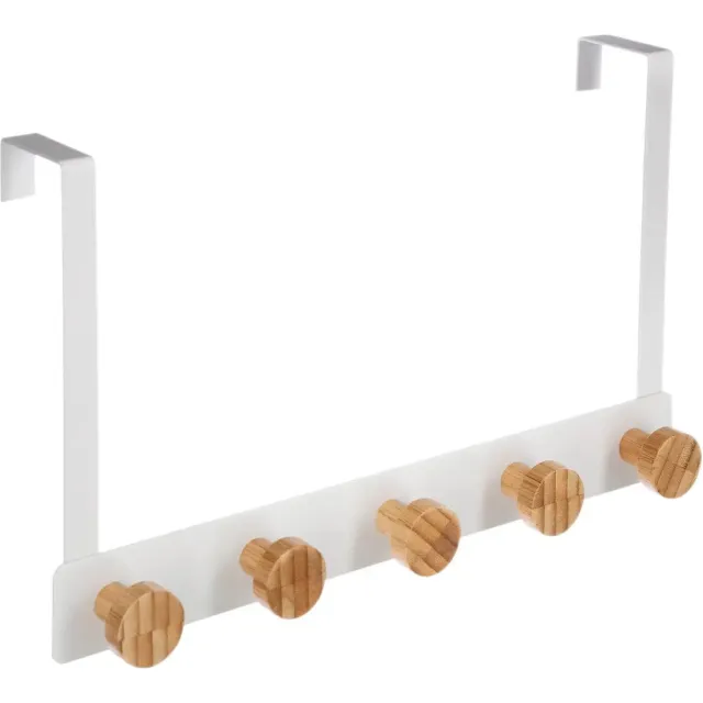 5Five® 5Five Deurkapstok - met 5 ophanghaken/knoppen - wit/beige - B33 x H20 cm - metaal/bamboe