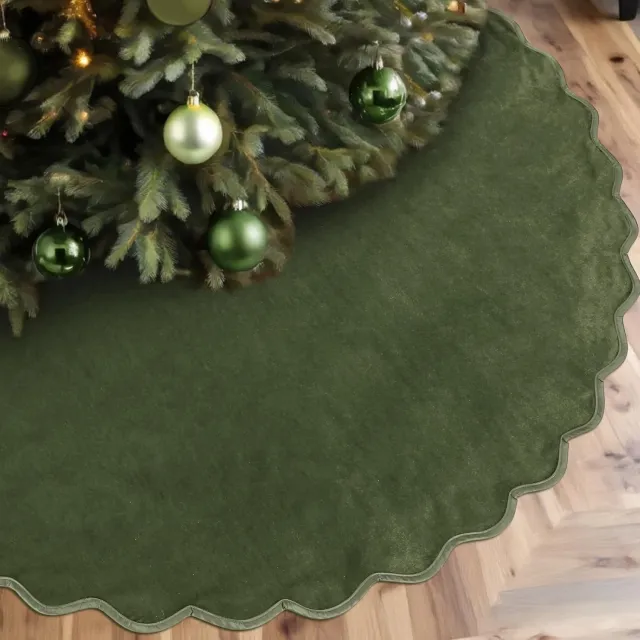 Ulisem Kerstboomrok 122 Cm Fluweel - Kerstdecoratie - Moderne Geschulpte Rand - Minimalistisch Design - Voor Binnen En Buiten - Groen