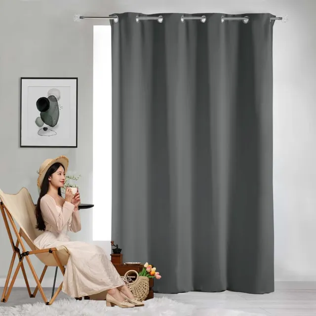 Famanu Verduisteringsgordijnen met ogen, 1 paneel van 100 x 70 cm, isolerend en ondoorzichtig, perfect voor slaapkamer en woonkamer, donkergrijs, eenvoudig te installeren