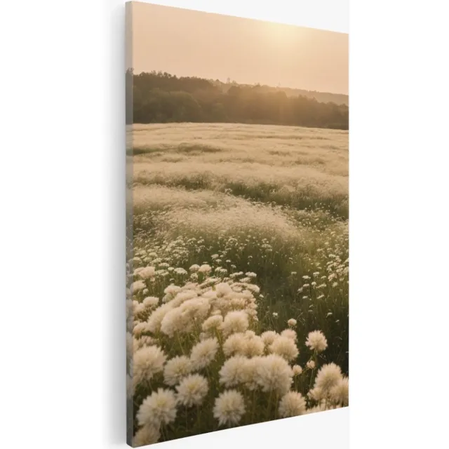 Saammp Canvas Schilderij - Landschap - Wit - Bloemenveld - Natuur - 40x60 - Foto op canvas - Wanddecoratie - Muurdecoratie Woonkamer - Slaapkamer decoratie - Canvas Print Multicolor