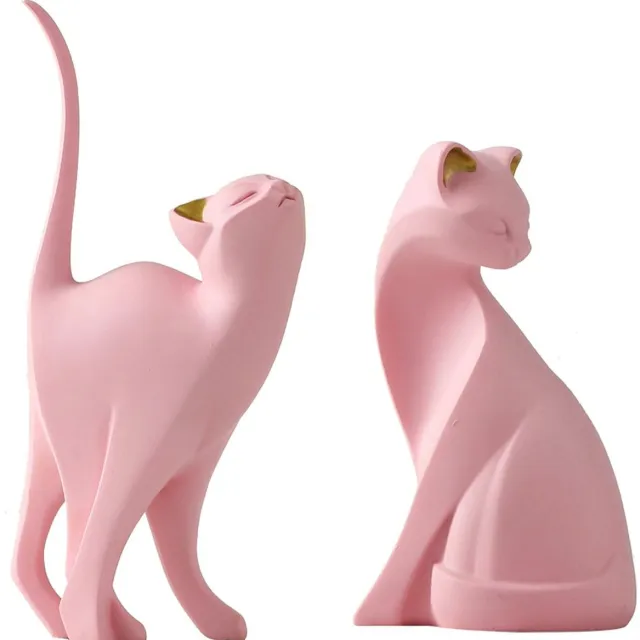 Ibenzoa Moderne Kattenbeeld Decoratie voor Woonkamer en Kantoor, Sculptuur voor Boekenplank en Tafel roze