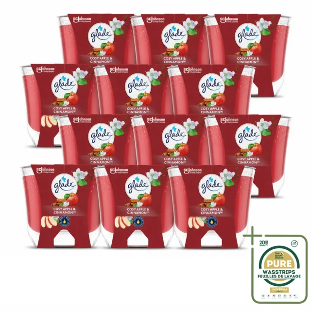 Glade 12 x Glade - Geurkaars Appel Kaneel - 100% Raapzaadwas - 204 g - Wasstrips - Geurkaars - Geur - Geurkaars Appel Kaneel - Geurkaars 100% Raapzaadwas - Geurkaars Vegan rood