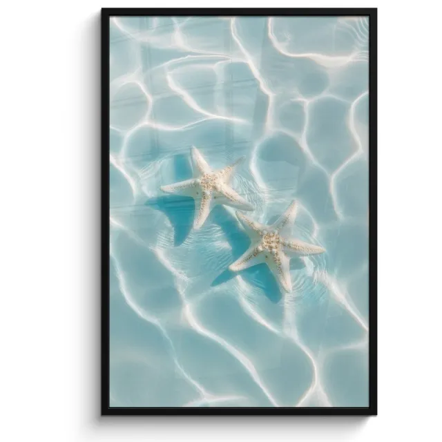 FrameYourWall Poster in lijst - Fotolijst 80x120 cm - Posters - Zeesterren - Golvend water - Rustgevend - Posterlijst zwart - Decoratie - Wanddecoratie woonkamer - Muurdecoratie slaapkamer