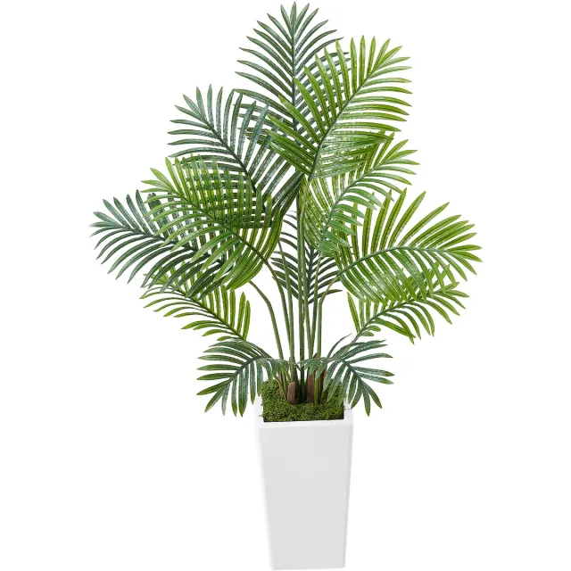 Vevor 2x Kunstmatige Areca Palmen 1,2m Kunstpalmen met Witte Pot Kunstboom groen
