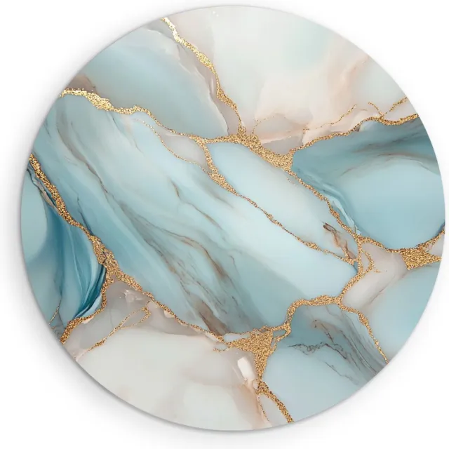 Saammp Muurcirkel Hout - Marmer - Turqoise goud - Abstract kunstwerk - Ø 40 - Wandcirkel - Wanddecoratie Cirkel - Muurdecoratie Woonkamer - Slaapkamer decoratie - Rond Schilderij