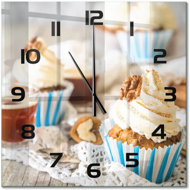 TULUP Wandklok - Muffins Wandklok Glas Met Motief - 60x60 cm - Veelkleurig Decoratieve Glazen Klok - Zwarte handen - Vierkante Klok - Gekleurde Glazen Klok - Glazen Klok Met Print