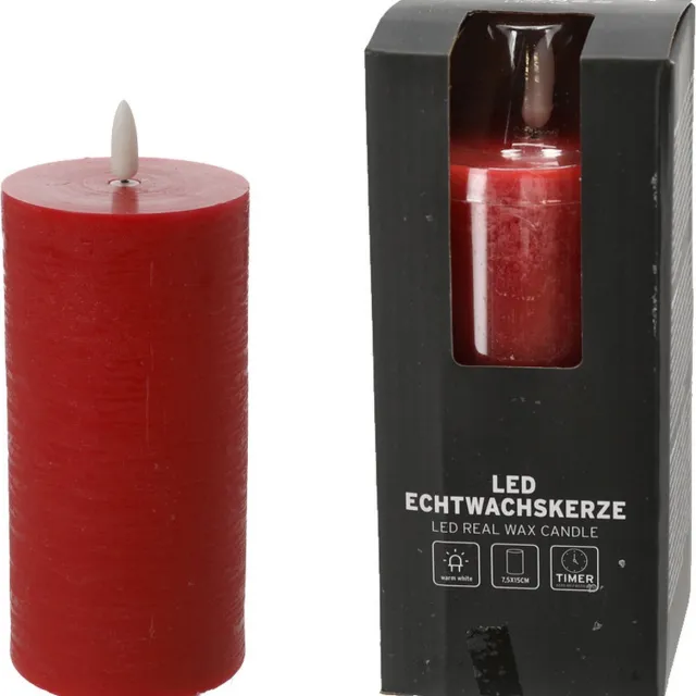 Firenze Home LED kaars - rood - D7,5 x H15 cm -met timer