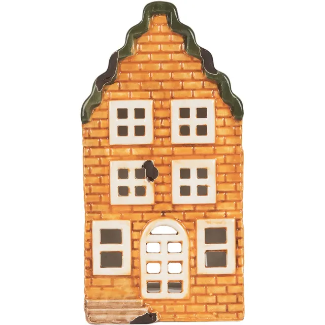 Clayre & Eef Waxinelichthouder Huis 9x10x19 cm Oranje Keramiek