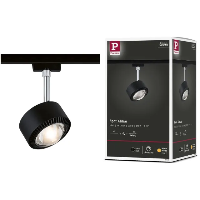 Paulmann URail Railspot Aldan Losse spot 498lm 8W 2700K dimbaar 230V Zwart mat