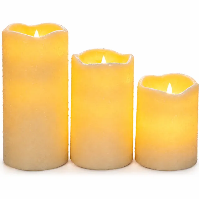 SWGOTA led kaarsen, set van 3 in ivoorwit, vaste vlamvorm, warmgeel licht, met 1 afstandsbediening, 7,5 x 10 / 12,5 / 15 cm