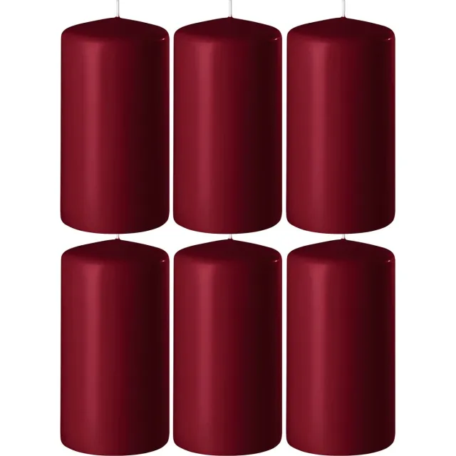 Enlightening Candles 6x Bordeauxrode cilinderkaarsen/stompkaarsen 6 x 8 cm 27 branduren - Geurloze kaarsen bordeauxrood - Woondecoraties Bordeaux rood