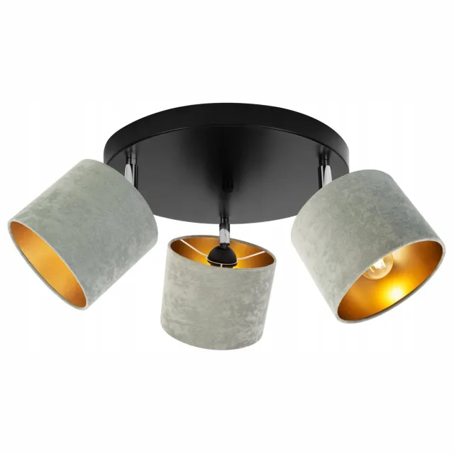 HOME LIGHT Light-Home MEDIOLAN – Plafondlamp – Velours Abatjour – Goudkleurig – 3-lichts zwart,wit