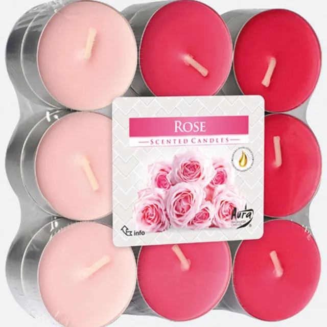 Bispol geurtheelichtjes met intens rozenparfum bispol 18 stuks 6 lichtroze theelichtjes 6 roze theelichtjes6 rode theelichtjes