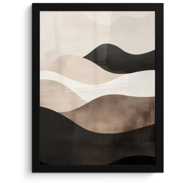 FrameYourWall Poster in lijst - Fotolijst 30x40 cm - Posters - Abstract - Landschap - Golven - Crèmekleur - Posterlijst zwart - Decoratie - Wanddecoratie woonkamer - Muurdecoratie slaapkamer Golven - Abstract - Crèmekleur