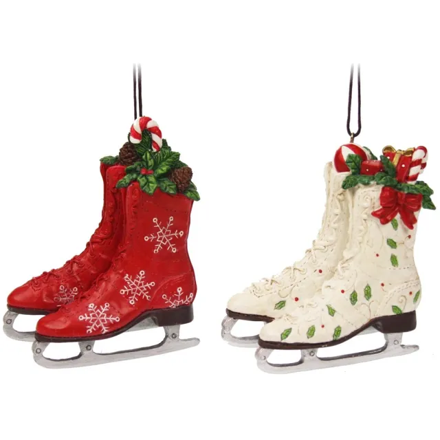 MEA Ornament Kerst schaatsen wit/rood ass. 8x3,5x8,5cm Zie foto