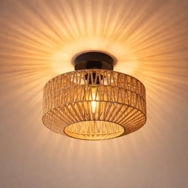 WoonWonder Rotan Plafondlamp Ø30 cm - Bamboe Plafonnière E27 - Naturel - Handgeweven - voor Woonkamer en Slaapkamer
