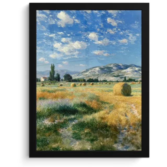 FrameYourWall Poster in lijst - Fotolijst 30x40 cm - Posters - Landschap - Strobalen - Bergen - Wolken - Posterlijst zwart - Decoratie - Wanddecoratie woonkamer - Muurdecoratie slaapkamer