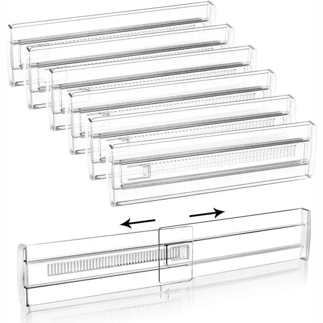 Famanu 6 stuks verstelbare ladeverdelers van kunststof, transparante ladeverdelers voor laden, verstelbaar, voor badkamer, kantoor, commode, make-up opslag (28,5 - 50 cm)