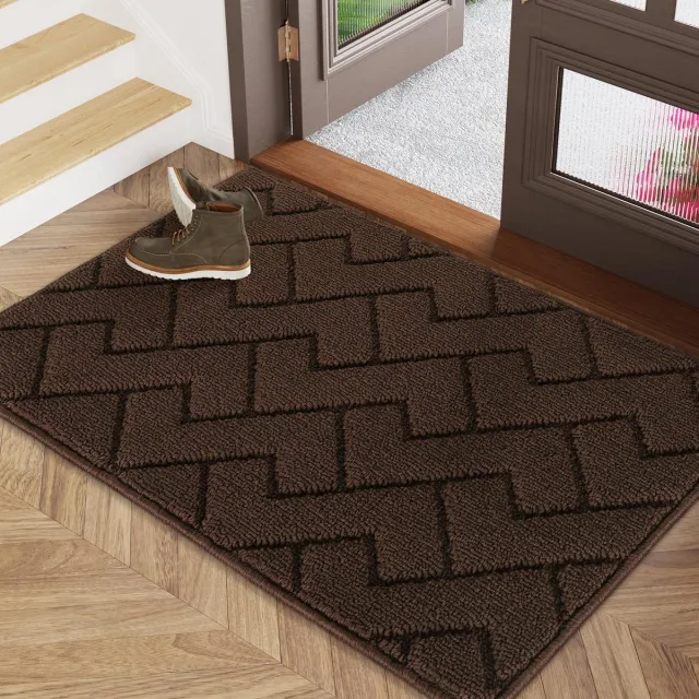 Hoomall Deurmat voor binnen en buiten, wasbaar, entreement, binnen, vuilvangmat, antislip, deurmat voor entree, patio, hal, tuin, binnen en buiten (koffie, 80 x 100 cm)