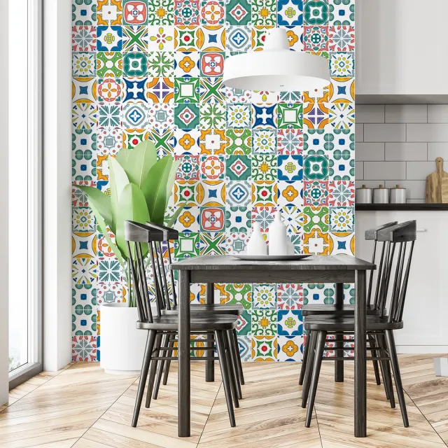 Ambiance Sticker Zelfklevende tegelmuurstickers voor keuken en badkamer - 30 cementtegelstickers, Azulejos Frederica - 30 stickers, 20x20cm Multi color