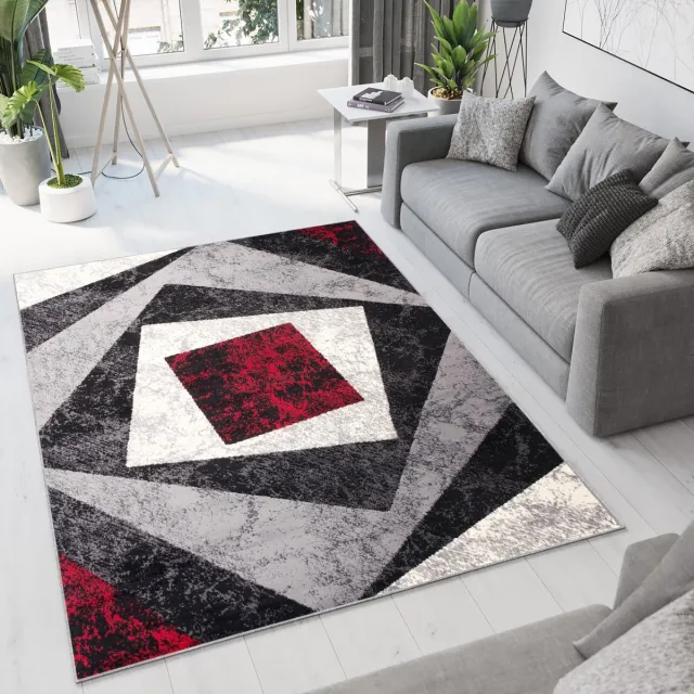 Tapiso Dream Vloerkleed Grijs Rood Modern Geometrisch Woonkamer Tapijt Maat- 180x250 Grijs Antraciet Rood