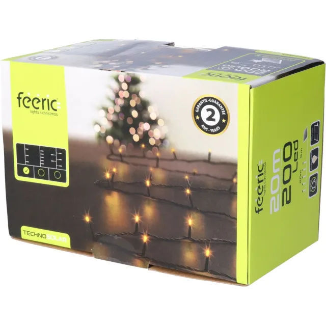 Feeric lights & Christmas Feeric lights Kerstverlichting - warm wit - 20 m - 200 leds - zwart snoer - op zonne-energie