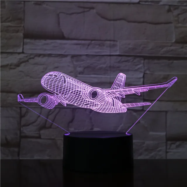 MC Living 3D Led Lamp Met Gravering - RGB 7 Kleuren - Vliegtuig