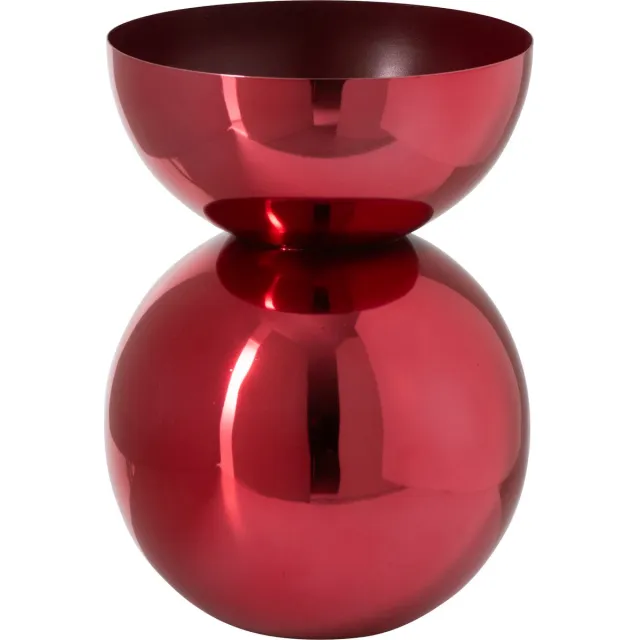 J-Line Ronde glanzende vaas - metaal - kerstrood - small