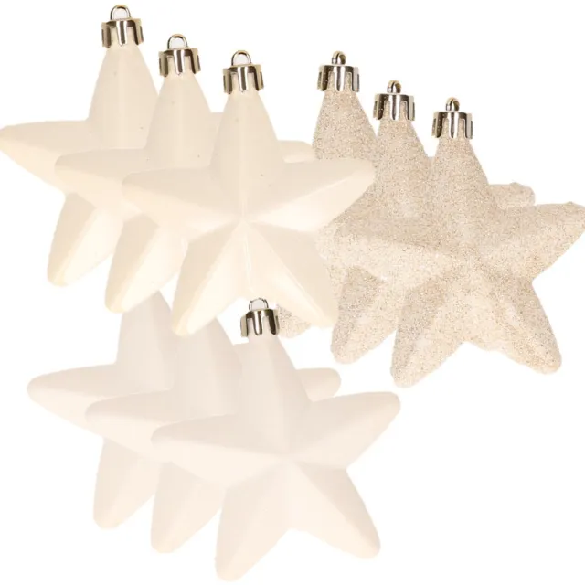 Decoris kersthanger sterren - 12x st - wol wit - 7 cm - kunststof - kerstornamenten - kerstversiering