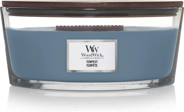 Woodwick Heartwick Flame Ellipse Geurkaars - Tempest - 50 branduren Blauw