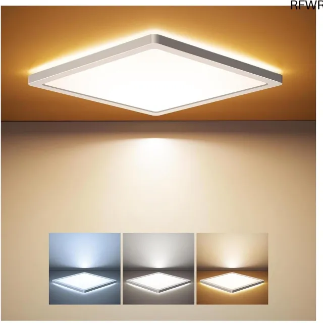 RFWR LED Plafondlamp 24W met 3 Kleurtemperaturen en Achtergrondverlichting - Ultradun Paneel voor Slaapkamer, Woonkamer, Keuken Wit