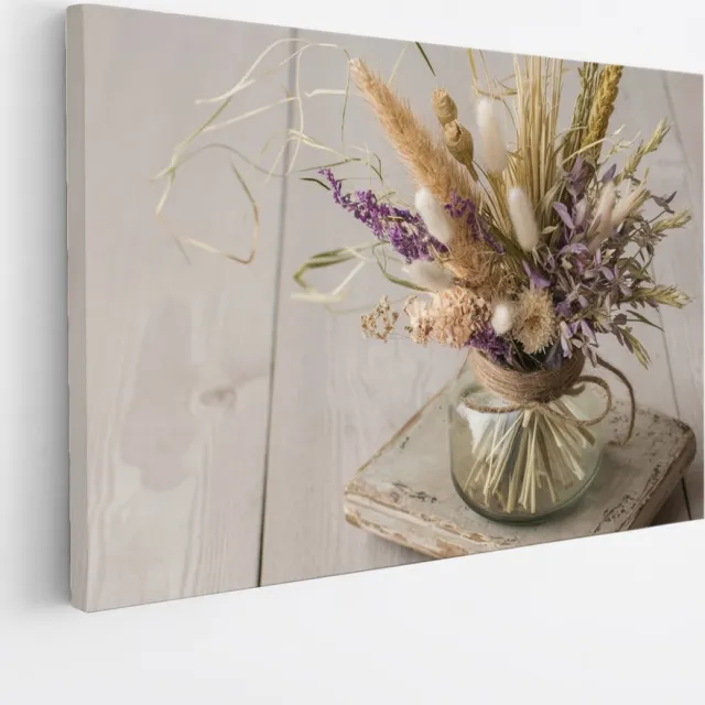 Saammp Canvas Schilderij - Gekleurde bloemen in glazen vaas - Natuur - 90x60 - Foto op canvas - Wanddecoratie - Muurdecoratie Woonkamer - Kantoor Decoratie Multicolor