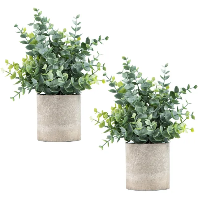 LEUCHTAMOR SnelShoppen - 2 Stuks Kunstmatige Eucalyptus Mini Potplanten - Nep Eucalyptus Planten in Potten voor Bureau en Kamerdecoratie - Kleine Kamerplanten Groen