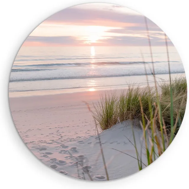 Saammp Muurcirkel Hout - Strand En Zee - duinen - Planten - Ø 30 - Wandcirkel - Wanddecoratie Cirkel - muurdecoratie Woonkamer - Slaapkamer decoratie - Rond Schilderij