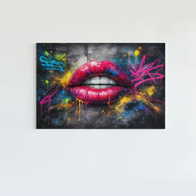Trendex Global Canvas Schilderij Graffiti - Kleurrijke Lippen - 150x100x2 cm
