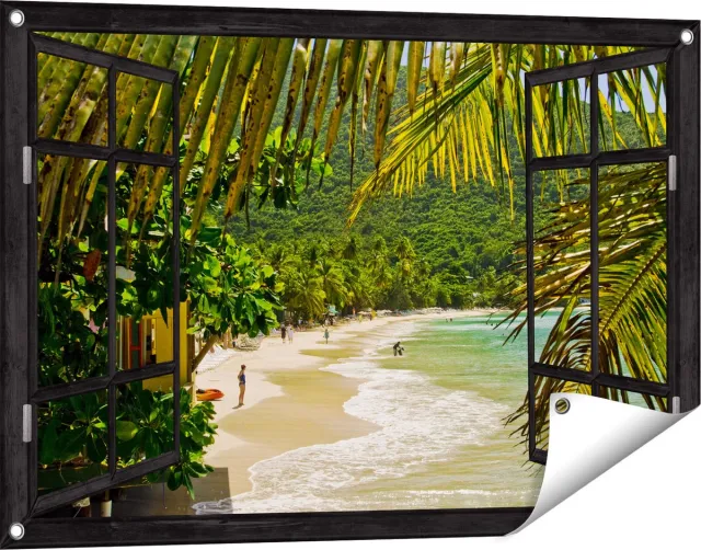 Gards Tuinposter Doorkijk Laguna - 90x60 cm - Tuindoek - Tuindecoratie - Wanddecoratie buiten - Tuinschilderij Zwart