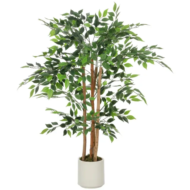 ZYLARO Kunstbanyanboom - Massief houten stam - Voor woonkamer slaapkamer en kantoor - 55 x 55 x 120 cm - Groen
