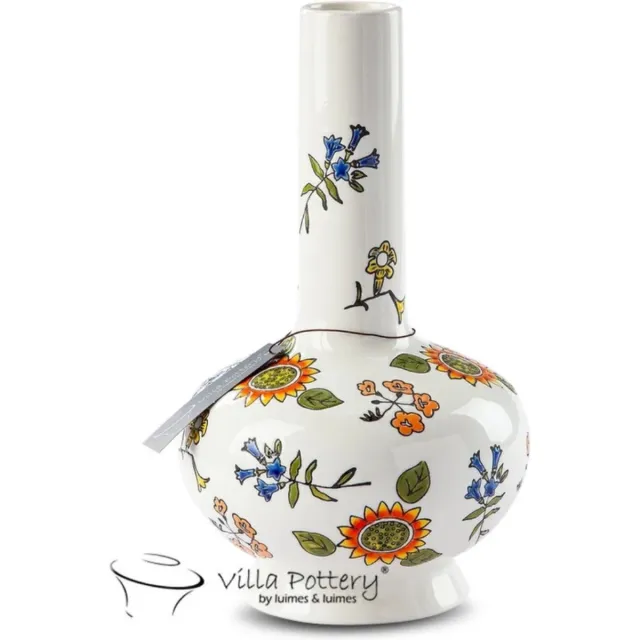 Irishflowers Vaas - Porselein - Waterdicht - Villa Pottery - Decoratie - Woondecoratie - Moederdag - Happy Flowers 2 White Wit