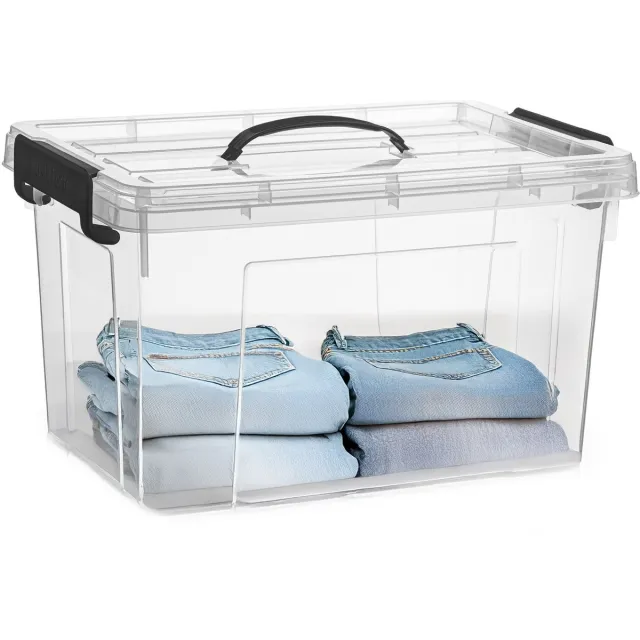 PLASTICFORTE Opslagbox - met deksel - transparant grijs - 18.5 liter - 42 x 30 x 24 cm - kunststof - opbergdoos - opbergen