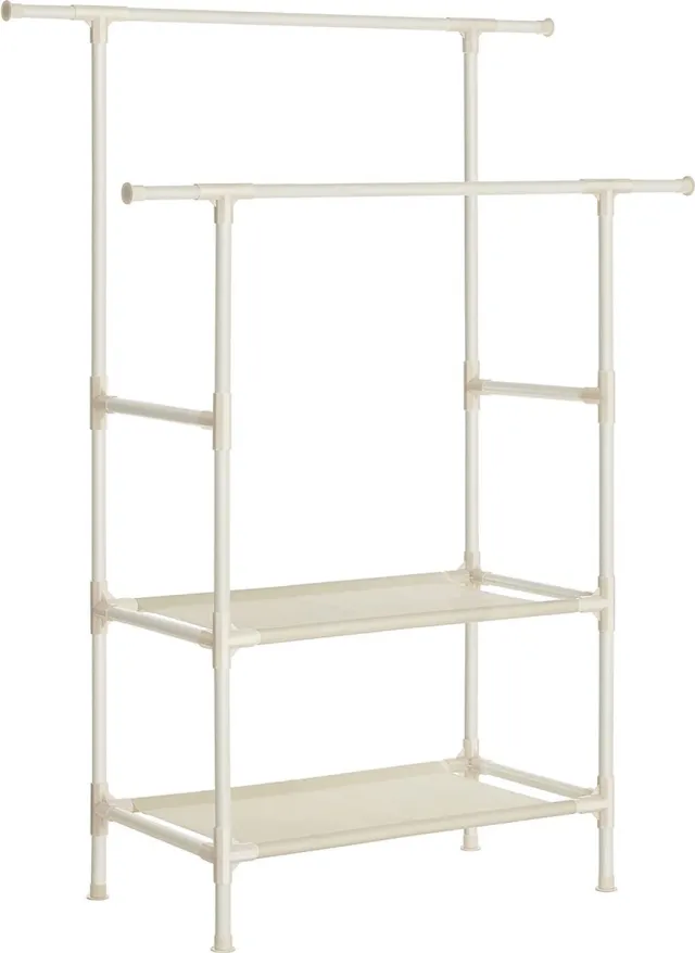 Hoppa! Kledingrek | Kapstok van Metaal | 2 Kledingroedes | 2 Planken | Belastbaar tot 70 kg | Wit | 87-150x97-165x44 cm (BxHxD)
