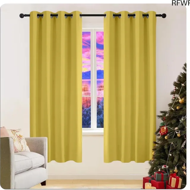 RFWR Verduisterende Gordijnen 270 x 70 cm | Isolerend en Geluidsreducerend | Voor Slaapkamer en Woonkamer | Geel Yellow