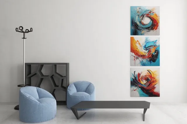 Trendex Global Drieluik Canvas Schilderij Abstract Kleurrijk – Moderne Wanddecoratie - 3x30x30 cm