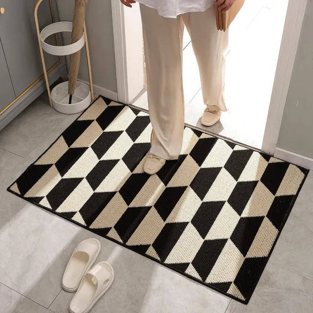 KCVV Deurmat Binnen met Modern Patroon - Schoonloopmat 60x90 cm - Wasbare Vloermat - Antislip Matje - Polypropyleenvezel - Zwart Wit - Voor Hal, Entree en Binnengebruik