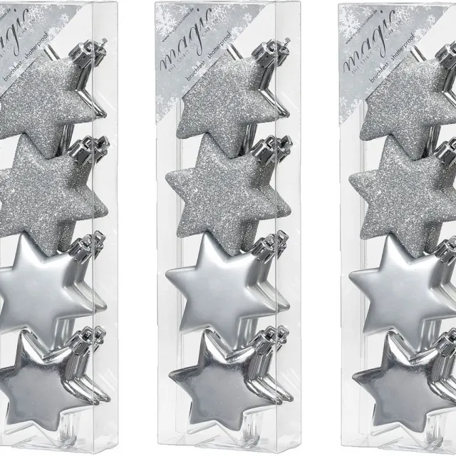 Inge Glas 24x stuks kunststof kersthangers sterren 6 cm kerstornamenten - Kunststof ornamenten kerstversiering Zilver