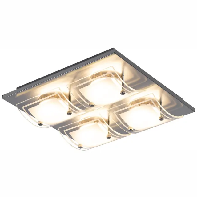 ESTO Plafondlamp Woonkamerlamp Plafondspot Keukenlamp, metaal gesatineerd glas, 9W 2800lm 3000K, LxBxH 30x30x9 cm zilver