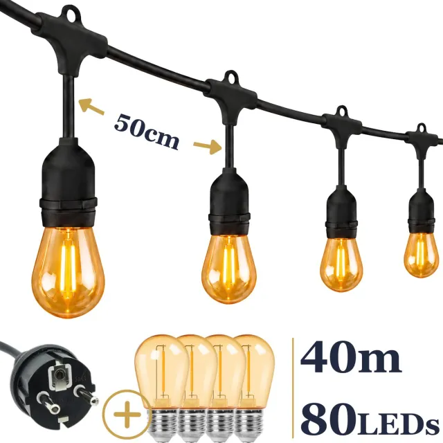 Odaily Lichtsnoer Amber - 40 Meter - 80 LED Lampen - Extra Warm Wit Licht - Professionele Kwaliteit