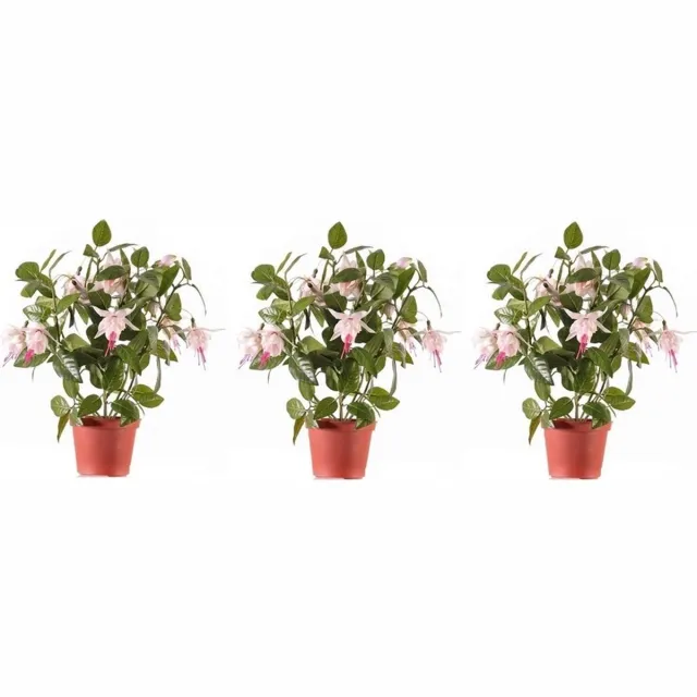 Bellatio Flowers & Plants Kunstplant met bloemen - 3x - fuchsia roze - 30 cm - Kamerplant met bloemetjes Groen