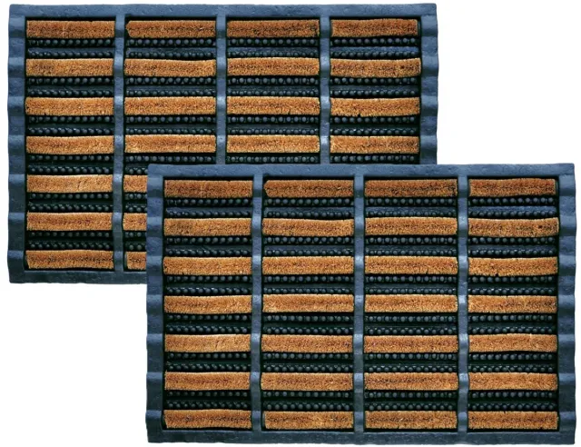 Benson Deurmat - 2x - rubber met kokos borstels - 40 x 60 cm - borstelmat buiten Bruin